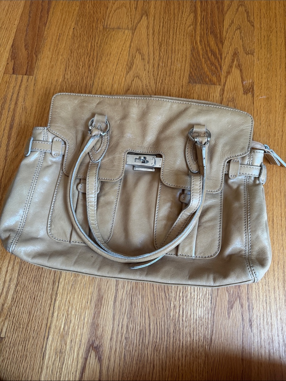 Taupe Leather Satchel Handbag - Women's Bag